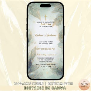 Greenery Baptism Invitation Digital Boy Baptism Invite Template Girl Baptism Religious Invitation Baby Christening Invitation Editable Canva