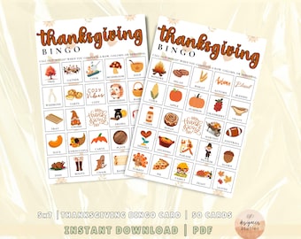 Thanksgiving Bingo Spielkarten druckbare Kinder Aktivität Thanksgiving Bingo Karten Herbstaktivität Kinder Erwachsene Party Spiele Thanksgiving Herbst Bingo