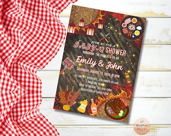 Baby Q Baby Shower Invitation: Backyard BBQ, Coed Party (PDF Editable Template)