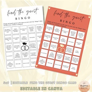 Bingo minimalista para encontrar invitados, juego de bingo editable para despedida de soltera, juegos para despedida de soltera, descargas de bingo, tarjetas de bingo para novias, impresiones para bodas