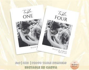 Printable Photo Table Numbers 5x7 Editable Wedding Photo Table Numbers Template  Modern Table Numbers 4x6 Wedding Reception Table Numbers