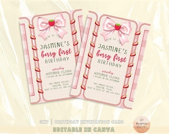Berry First Birthday Invitation, Strawberry Party (Digital)