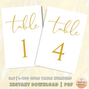 Números de mesa de boda dorados imprimibles, números de mesa de 5x7, números de mesa de boda de lujo, descarga instantánea, impresión de números de mesa de caligrafía de boda
