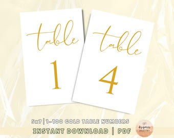 Gold Wedding Table Numbers Printable 5x7 Table Numbers Luxury Wedding Table Numbers Instant Download Wedding Calligraphy Table Numbers Print