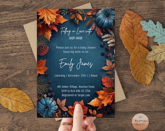 Rustic Falling in Love Baby Shower Invitation Canva Fall Baby Sprinkle Invites Modern Neutral Baby Shower Invite Autumn Baby Boy Girl Shower
