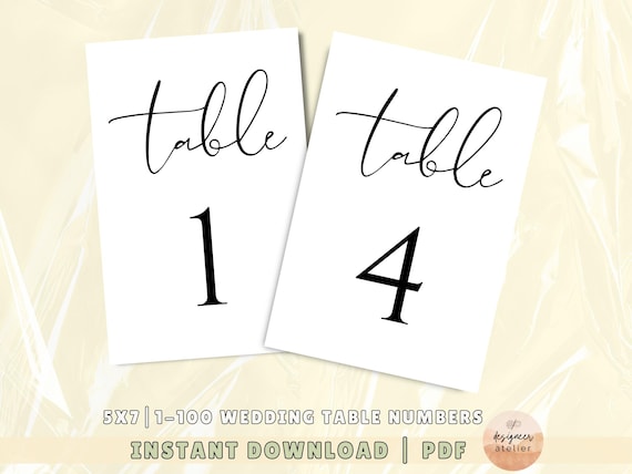 Minimalist Wedding Table Numbers Printable 5x7 Table Numbers Luxury Wedding Table Numbers Instant Download Wedding Calligraphy Table Numbers