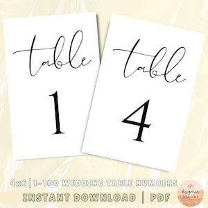 Números de mesa de casamento minimalistas para impressão 4x6 Números de mesa de luxo para casamento Download instantâneo Números de mesa de caligrafia de casamento