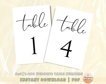 Minimalist Wedding Table Numbers Printable 4x6 Table Numbers Luxury Wedding Table Numbers Instant Download Wedding Calligraphy Table Numbers