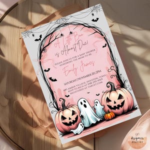 A Little Boo is Almost Due Baby Shower Invitation Editable Halloween Template Pink Cute Ghost Baby Shower Invite Boo Spooky Baby Invitation