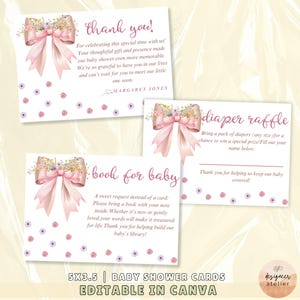 Baby in Bloom Windel Raffle Karte Danke Karte Bücher für Baby Vorlage Moderne rosa Schleife Baby Shower Floral kokett Baby Girl Card Printable