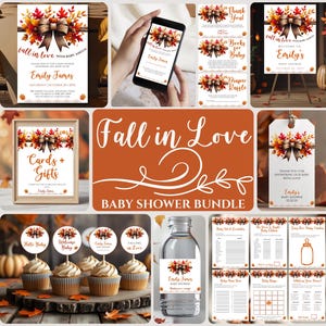 Falling in Love Baby Shower Bundle Boho Autumn Baby Shower Fall Theme Pumpkin Baby Shower Decorations Baby Shower Games Bundle Fall Template