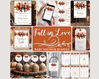 Falling in Love Baby Shower Bundle Boho Autumn Baby Shower Fall Theme Pumpkin Baby Shower Decorations Baby Shower Games Bundle Fall Template