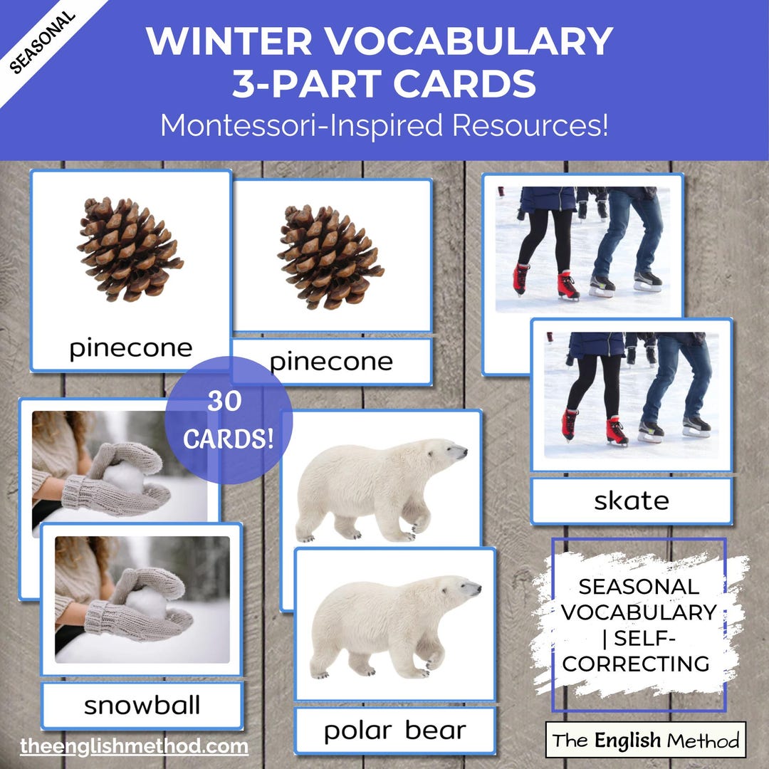 Winter Vocabulary 3-part Cards | Montessori Language | Real Photos ...