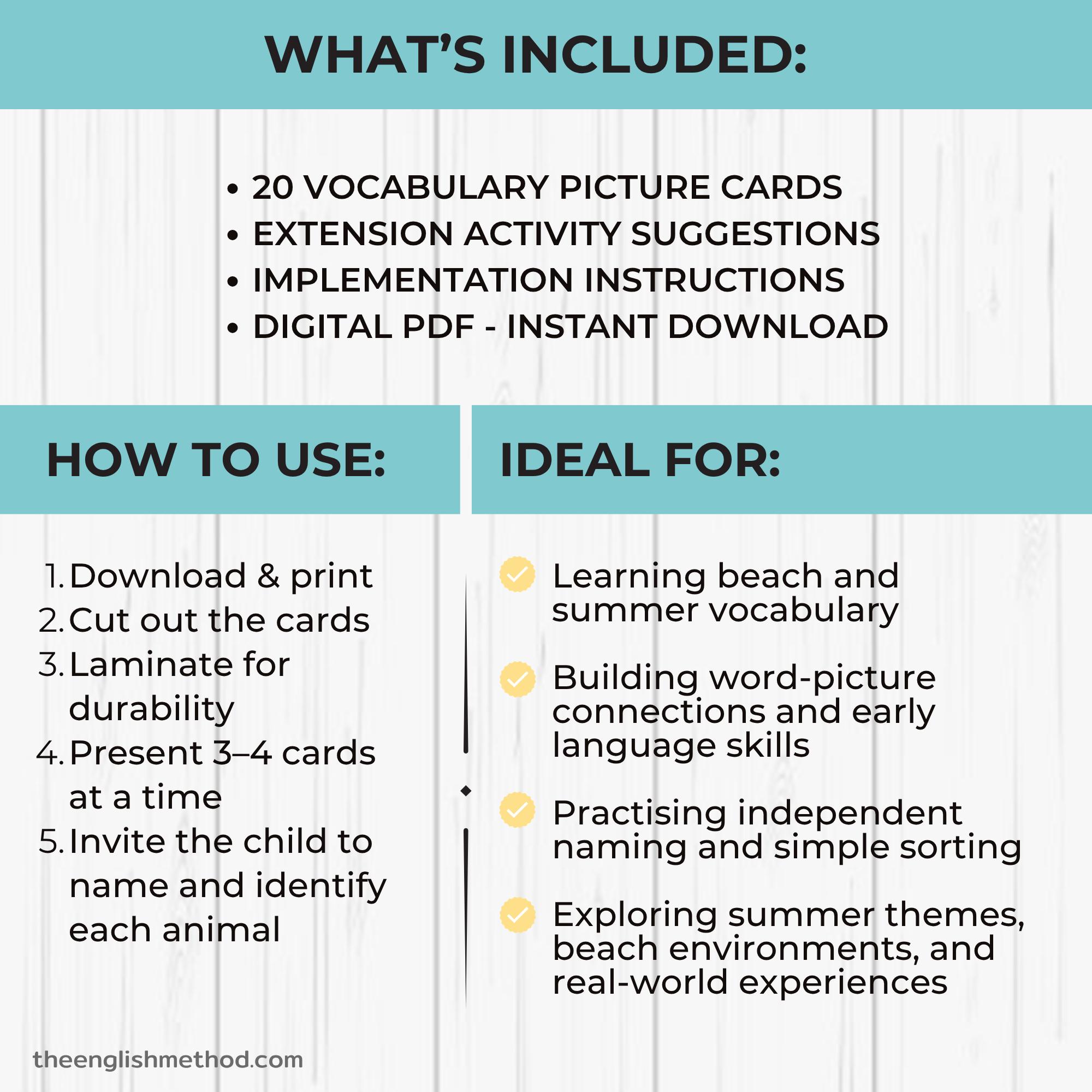 At the Beach Vocabulary Picture Cards | Real Photos | Montessori ...