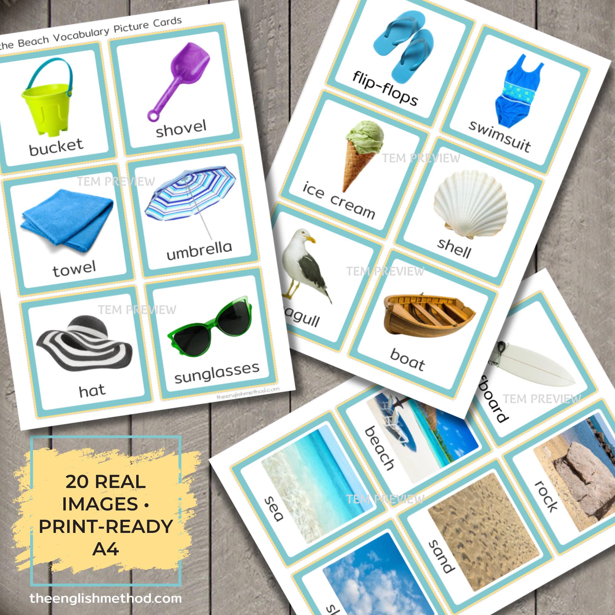 At the Beach Vocabulary Picture Cards | Real Photos | Montessori ...