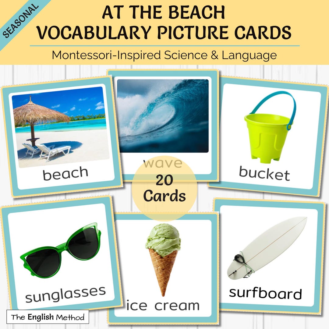 At the Beach Vocabulary Picture Cards | Real Photos | Montessori ...