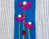 Needle Felted Floral Bookmark with a Bee and Ladybird, Handmade Wool Book Accessory, Floral Reading Gift for Book Lovers, Made in UK