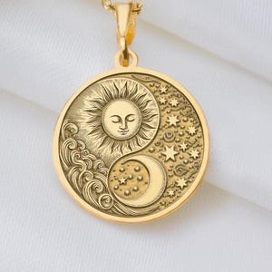 14K Gold Celestial Yin Yang Charm Pendant, Sterling Silver Sun And Moon Charm Necklace, Boho Celestial Pendant, Gift for Astrology Lover