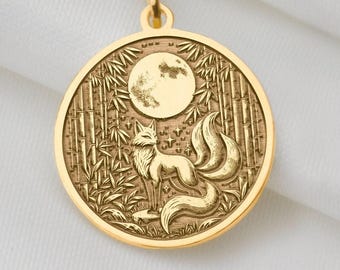 14K Solid Gold Fox Charm Necklace, Fox Silver Pendant, Rose Gold Fox Necklace, Animal Jewelry, Kitsune Medallion, Gifts For Animal Lover