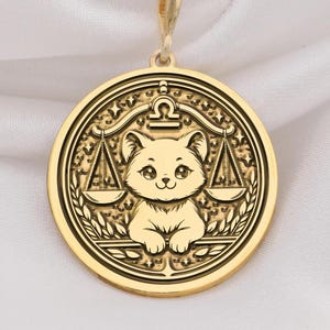 14K Gold Libra Cat Necklace, Sterling Silver Zodiac Pendant, Astrology Jewelry, Libra Gifts for Her, Horoscope Charm, Handmade Necklace Gift