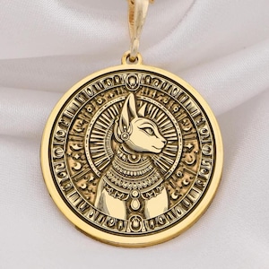 14K Gold Bastet Pendant Necklace, Sterling Silver Egyptian Cat Goddess Jewelry, Personalised Ancient Egypt Amulet, Unisex Handmade Gift