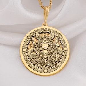 14K Gold Freya Norse Goddess Medallion Pendant, Sterling Silver Viking Deity Necklace, Pagan Warrior Charm, Valkyrie Talisman, Nordic Gift
