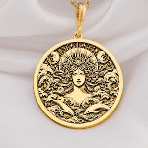 Pendentif amphitrite en or 14 carats, collier déesse grecque en argent sterling