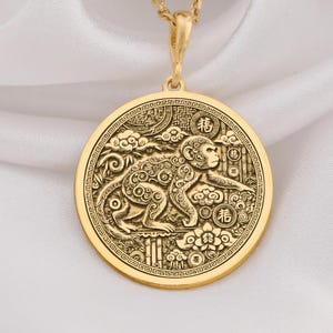 Wisiorek ze złota 14K z symbolem zodiaku małpa, prezent na Nowy Rok Księżycowy