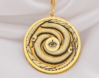 14K Gold Ouroboros Snake Necklace, Sterling Silver Pendant, Eternal Jewelry