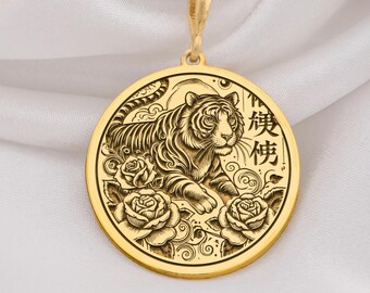 14k Solid Yellow Gold Tiger Pendant – High Polished, Handcrafted In USA, Animal Jewelry For Men & Women - View #3