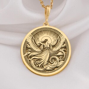 14K Gold Eos Goddess Necklace, Sterling Silver Dawn Pendant, Greek Mythology Jewelry, Winged Goddess Charm, Celestial Gold Necklace