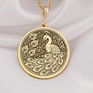 14K Gold Peacock Necklace , Sterling Silver Ornate Bird Pendant, Handmade Confidence & Protection Gift for Her, Personalized Charm