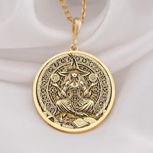 14K Gold Witch Amulet Necklace, Sterling Silver Wiccan Jewelry