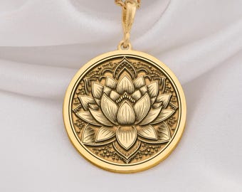 14K Gold Lotus Blume Halskette, Sterling Silber Mandala Anhänger, Minimalist Yoga Schmuck, spirituelles Geschenk für Frauen, Boho Zen Schmuck
