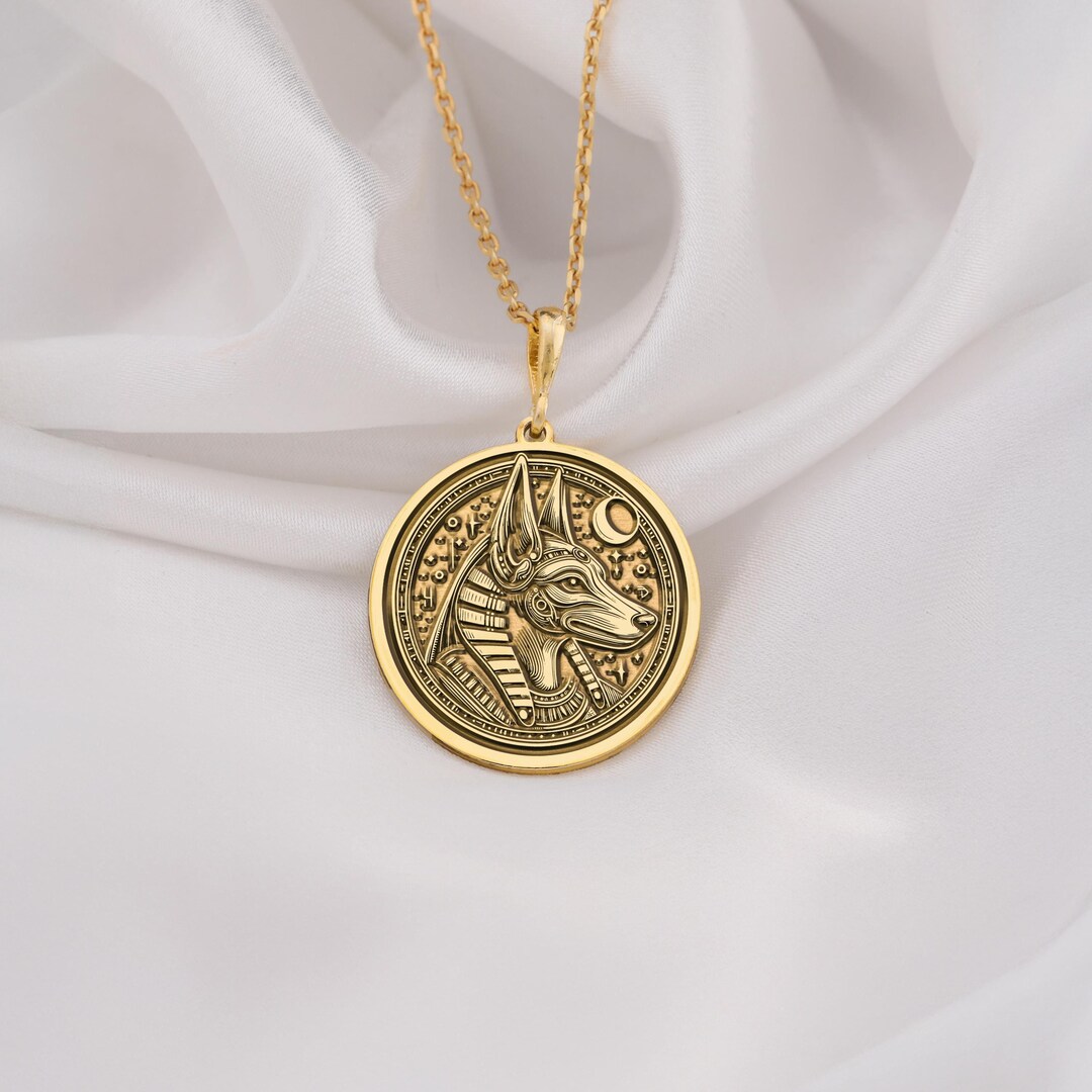 14K Gold Anubis Pendant, Sterling Silver Egyptian Necklace, Handmade ...