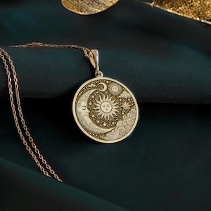 Celtic Sun & Moon Necklace – 925 Silver Gilded With Baltic Amber Pendant, Gift Set For Women