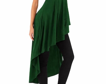Women's Hunter Green Asymmetrical High low tunic top, short sleeve.