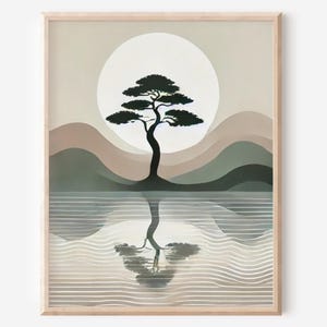Japandi Wandkunst, Beige und Salbei-grünes Design, minimalistischer Natur Kunstdruck, ruhiges Japandi Design, Natur Poster, trendiges Wabi Sabi, neutral erdig