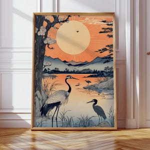 Cranes at Sunrise Print, Japanese Art Print, Japanese Print, Vintage Japanese Art, Japanese Crane, Japan Wall Art Poster Print,Bird Nature