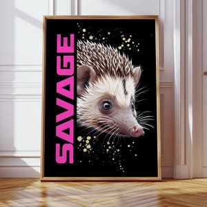 Sztuka ścienna Baby Hedgehog, kolczasty nadruk zwierzęcy, obraz miłośnika jeży, projekt rozprysku dzikiej przyrody, plakat Fierce Edgy Punk, Savage Hip Electric