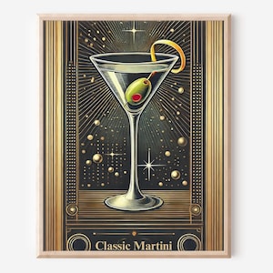 Classic Martini Wall Art, Vintage Bar Cart Decor, Art Deco Cocktail Poster, Sophisticated Martini Artwork, Cocktail Wall Print, DIGITAL