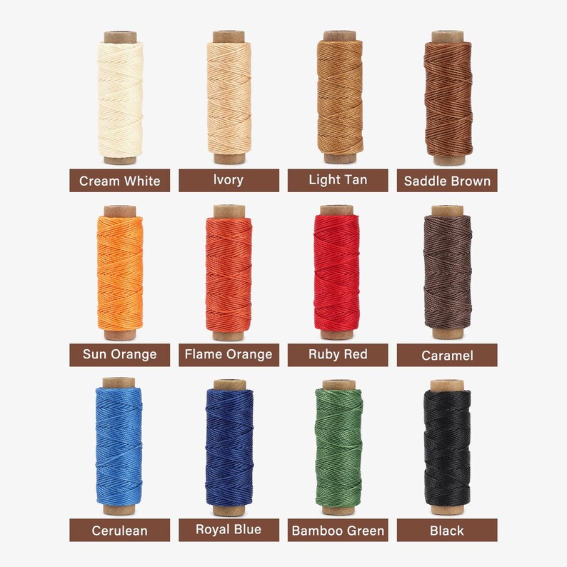 12 Colors Waxed Thread Set for Leather Sewing Wax String Hand Stitching ...