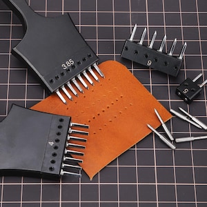 Multifunctional Leather Hole Punch Round Pricking Iron Stitching Punching Chisel Interchangeable Head Leather Craft Tools