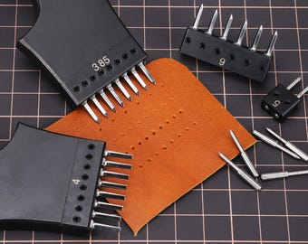 Multifunctional Leather Hole Punch Round Pricking Iron Stitching Punching Chisel Interchangeable Head Leather Craft Tools