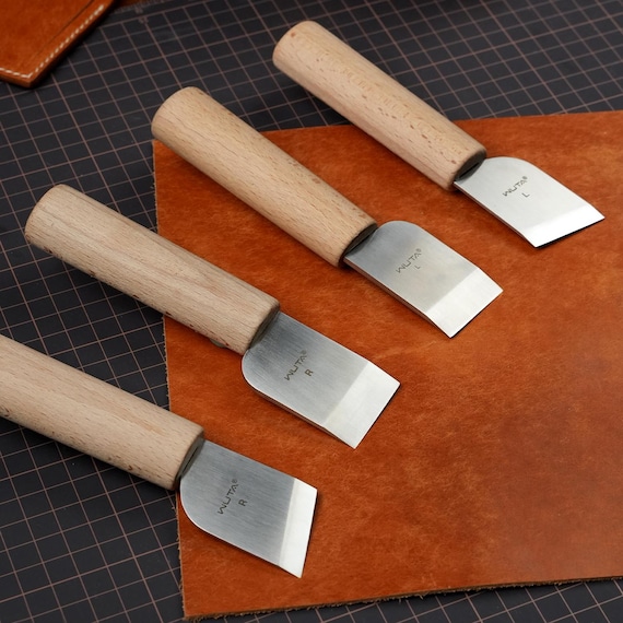Leather Cutting Knife Flat Sharping Oblique Skiving Tool Hand Made Forged Skiver Beveller High Speed Steel Blade Right/Left Handed