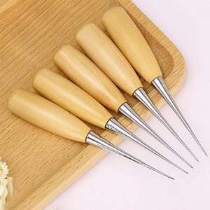 2pcs Leather Hand Stitching Awl Tool Wooden Sewing Punching Hole Leather Craft Hole Punch Tools Maker Stitching Over Stitch