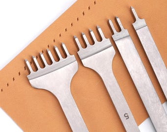 Leather Stitching Punch Hole Chisel Set  French Flat Diamond Prongs Pricking Iron Punching Belt Leathercraft Style Making Tools