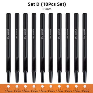 May include: Set of ten black leather hole punch tools, each with a 3.5mm diameter hole. The tools are arranged in a row on a brown surface. The text "Set D (10Pcs Set)" and "3.5mm" are visible above the tools.