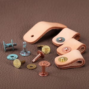 43 Pcs Pure Copper Rivets and Burrs,4 Sizes Set Solid Brass Studs Setting Tool for Belts Wallets Collars DIY Leather Craft