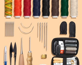 leather sewing kit needle and thread Repair Working Tool Bag Sewing Set Waxed Thread Craft Tools Hand Stitching Quilting Awl
